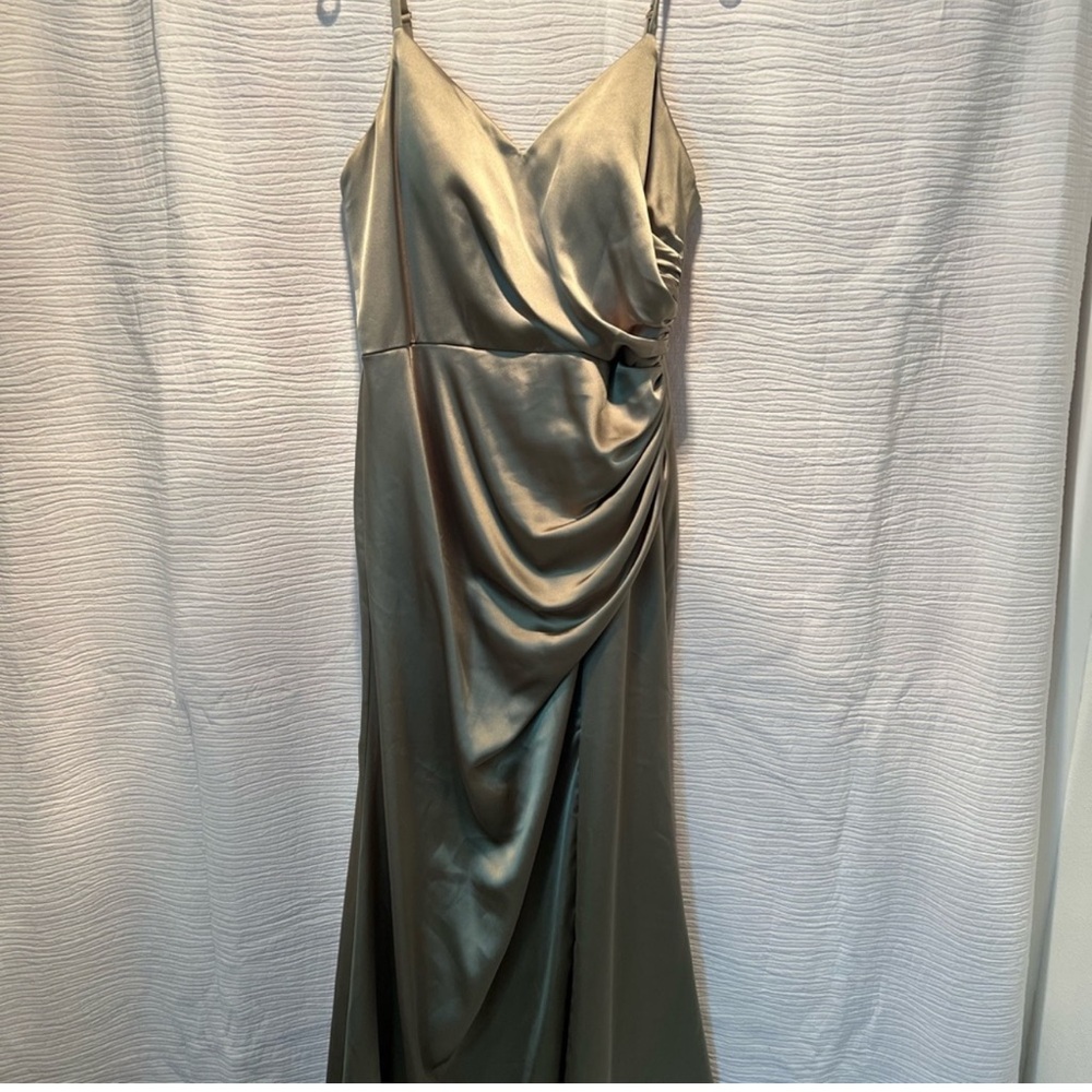 Elegant Olive Green Draped Women's Dress